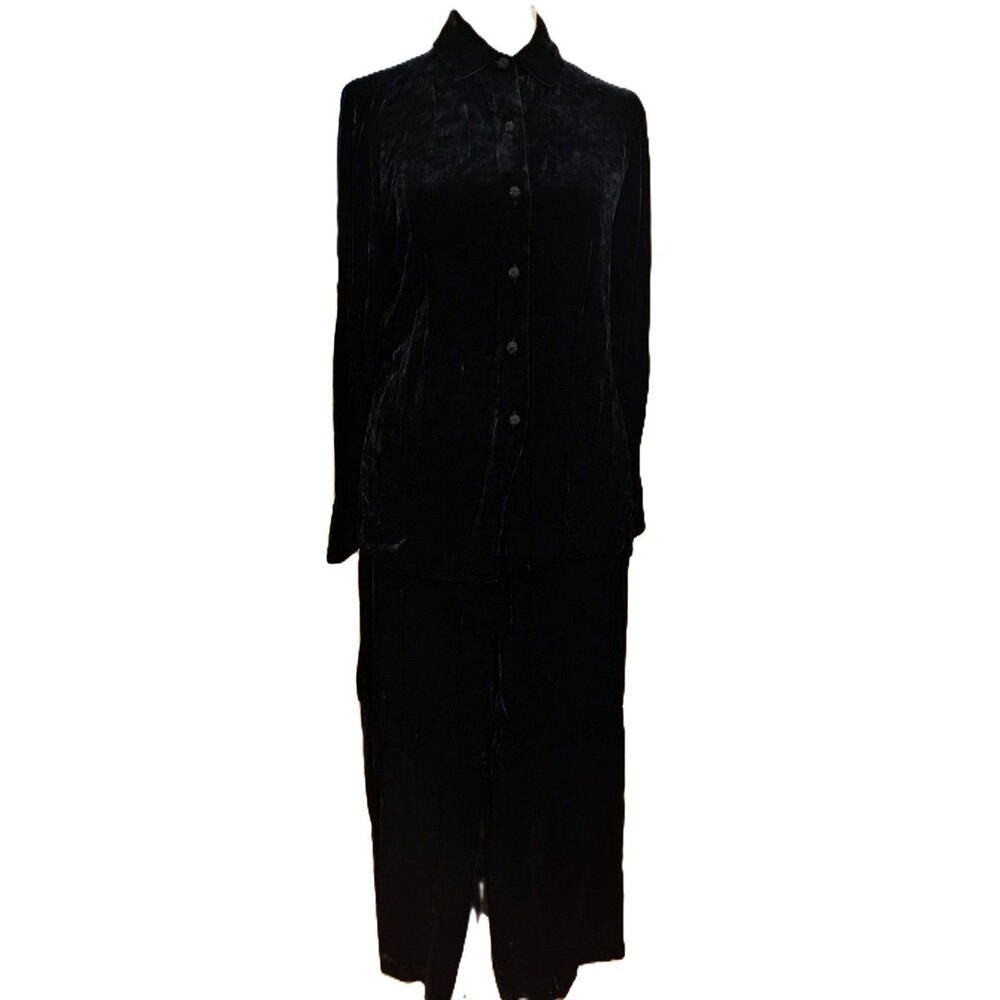 Vintage Petite Sophisticate Black Velvet 2 Pc Pantsuit Jacket Set Sz 4P Goth Y2K